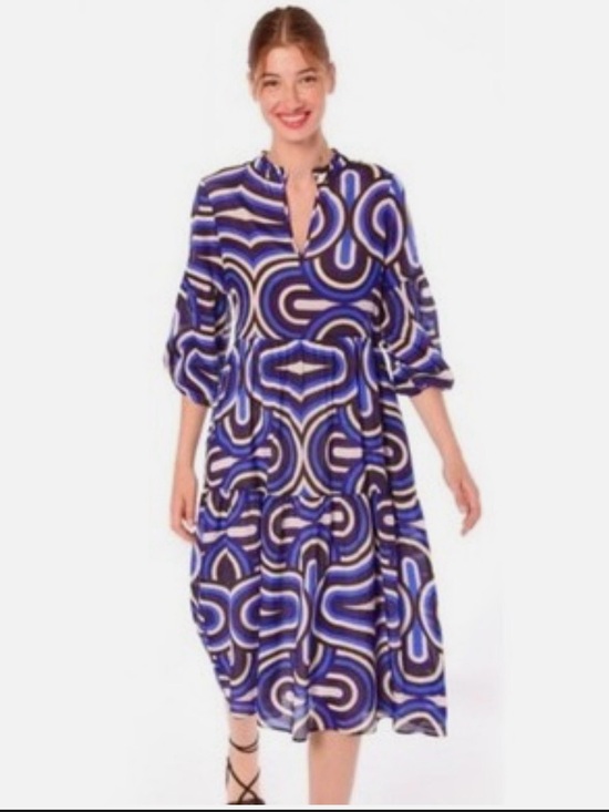 Vilagallo Dresses & Skirts - Vilagallo Navona Abstract Blue Print Midi Dress